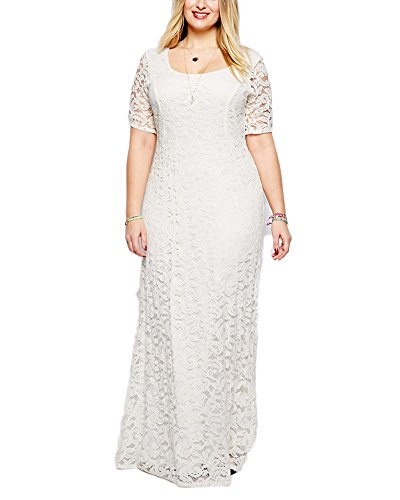 Damen Übergröße Langes Spitzenkleid Kleid Festlich Kleider Elegant Cocktailparty Ballkleid Brautkleider Weiß 3XL von LaoZan