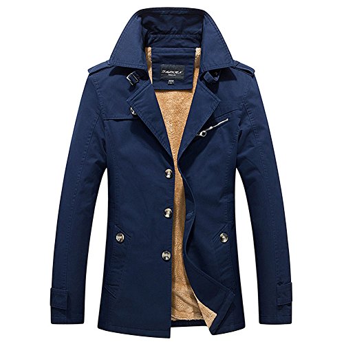 Herren Jungen Übergangsjacke Langarm Trenchcoat Winterjacke Wärmemantel Mantel Kurzmantel Einreihig Jack Anzug M Dunkelblau von LaoZan