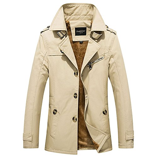 Herren Jungen Übergangsjacke Langarm Trenchcoat Winterjacke Wärmemantel Mantel Kurzmantel Einreihig Jack Anzug M Licht Khaki von LaoZan