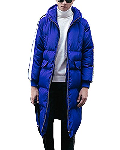 Herren Lange Winter Wärm Steppjacke Wintermantel Winterjacke Steppmantel Übergangsmantel Mit Kapuze Blau XXL von LaoZan