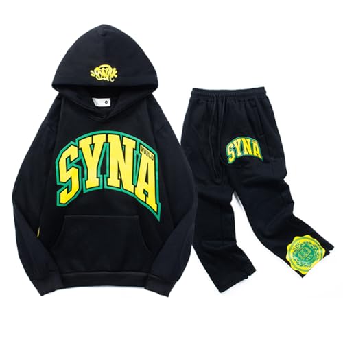 LaoZan 2 Teiliges Jogginganzug Syna World Outfit Tracksuit Y2K Hip Hop Kapuzenpulli Sweatpants Trainingsanzug Herbst Winter Sportanzug Streetwear Unisex von LaoZan