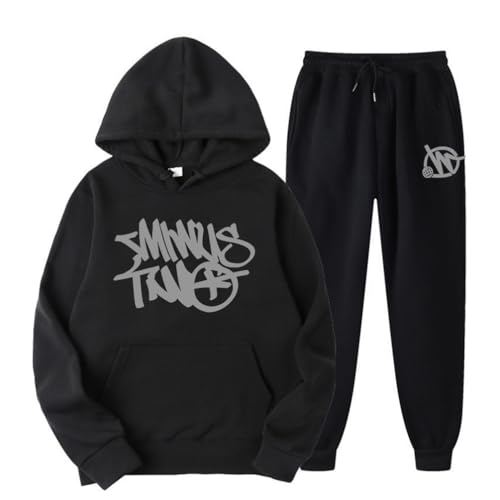 LaoZan 2-teiliges Set Oversized Hoodies Tracksuit Jogginghosen Herren Min Two Y2K Hip Hop Kapuzenpullover mit Kängurutasche Casual Jacke Langarm Sweatshirt von LaoZan