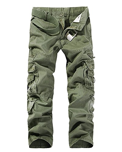 LaoZan Cargohose Herren Freizeithose Kampfhose Arbeitshose Mehrere Tasche Gras Armee-Grün 31 von LaoZan
