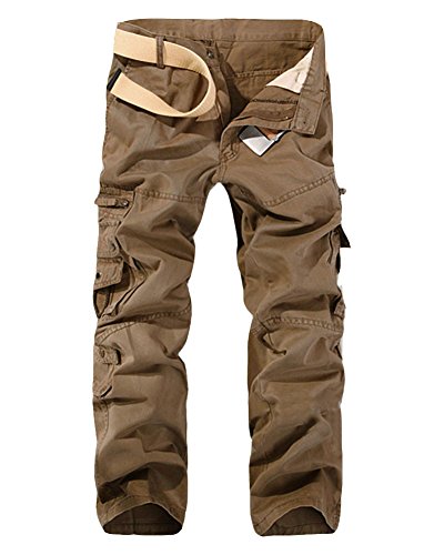 LaoZan Cargohose Herren Freizeithose Kampfhose Arbeitshose Mehrere Tasche Light Bräunen 30 von LaoZan