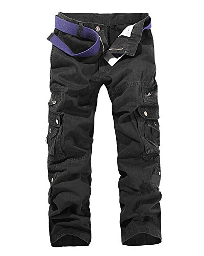 LaoZan Cargohose Herren Freizeithose Kampfhose Arbeitshose Mehrere Tasche Schwarz 32 von LaoZan