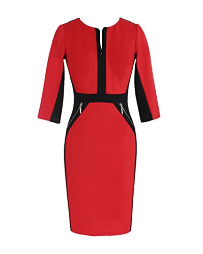 LaoZan Damen Abendkleid 3/4 Ärmel Wickelkleid Bleistiftkleid Etuikleid Business Kleid Partykleid Knielang Festliche Kleid XL Rot von LaoZan