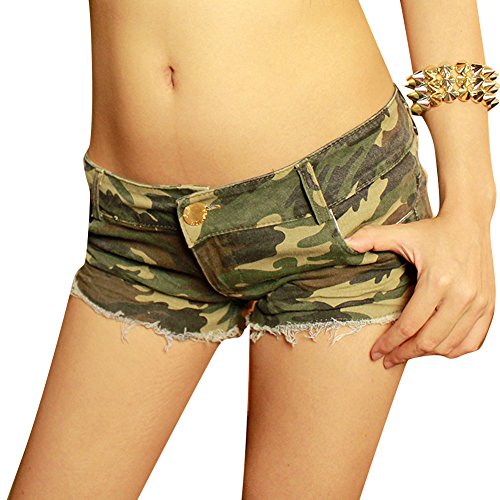 LaoZan Damen Ausgefranste Mini Short Kurze Hose Denim Jeans Camouflage Hotpants Tarnung S von LaoZan