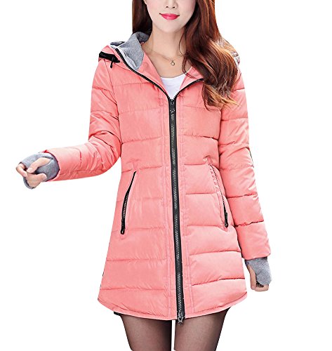 LaoZan Damen Elegante Übergangsparka Wintermantel Winterparka Kapuzenjacke Steppmantel Warm Parka XL Pink von LaoZan