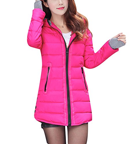 LaoZan Damen Elegante Übergangsparka Wintermantel Winterparka Kapuzenjacke Steppmantel Warm Parka XL Rose von LaoZan