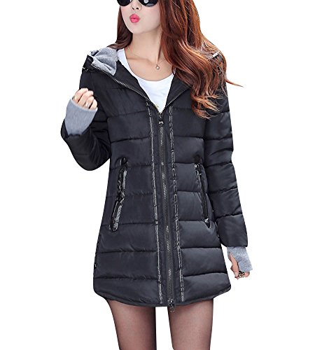 LaoZan Damen Elegante Übergangsparka Wintermantel Winterparka Kapuzenjacke Steppmantel Warm Parka XL Schwarz von LaoZan