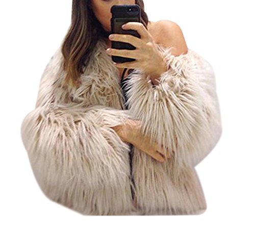 LaoZan Damen Faux Fur Kunstfell Jacke Kurz Mantel Coat Kunstfell Dick Fell Mantel Einfarbig Slim Fit M Khaki von LaoZan