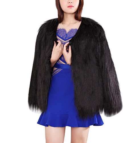 LaoZan Damen Faux Fur Kunstfell Jacke Kurz Mantel Coat Kunstfell Dick Fell Mantel Einfarbig Slim Fit S Schwarz von LaoZan