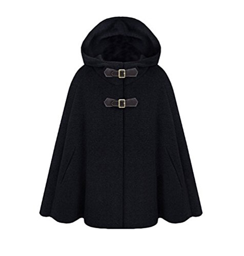 LaoZan Damen Faux Wollmantel Poncho Winter Cape Peacoat mit Kapuze Mäntel Jacke XXL Schwarz von LaoZan