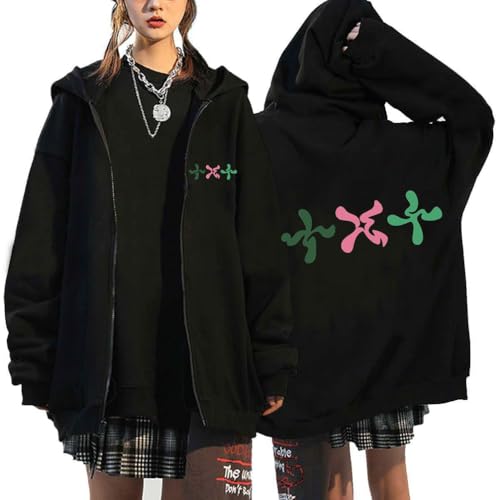 LaoZan Damen Kapuzenjacke Y2K Zip-Hoodies Kpop TXT Sweet Mirage Bedrucken Harajuku Lose Freizeit Streetwear Langarm Top Pullover Outwear Hoodie Kordelzug Sweatjacke von LaoZan