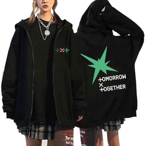 LaoZan Damen Kapuzenjacke Y2K Zip-Hoodies Kpop TXT Sweet Mirage Bedrucken Harajuku Lose Freizeit Streetwear Langarm Top Pullover Outwear Hoodie Kordelzug Sweatjacke von LaoZan