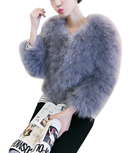 LaoZan Damen Kurz Mantel Winter Elegant Warm Faux Fur Kunstfell Winterjacke Parka Kunstpelzmantel S Hellgrau von LaoZan