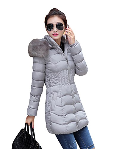 LaoZan Damen Lange Mantel Mit Kapuze Steppmantel Steppjacke Parka Warm Winterjacke X-Large Grau von LaoZan