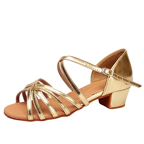 LaoZan Damen Mädchen Kleinkind Kinder Salsa Tanzschuhe Latein Tango Tanz Pumps Sandalen Party Schuhe (Gold, Größe 28) von LaoZan