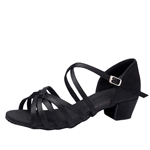 LaoZan Damen Mädchen Kleinkind Kinder Salsa Tanzschuhe Latein Tango Tanz Pumps Sandalen Party Schuhe (Schwarz#1, Größe 28) von LaoZan