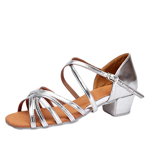 LaoZan Damen Mädchen Kleinkind Kinder Salsa Tanzschuhe Latein Tango Tanz Pumps Sandalen Party Schuhe (Silber, Größe 28) von LaoZan