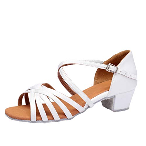 LaoZan Damen Mädchen Kleinkind Kinder Salsa Tanzschuhe Latein Tango Tanz Pumps Sandalen Party Schuhe (Weiß, Größe 28) von LaoZan