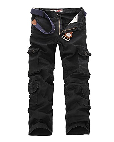 LaoZan Herren Cargohose Vintage Army Arbeitshose Kampfhose Freizeit Outdoor Jogg Chino Hose Mehrere Tasche Schwarz 44 von LaoZan