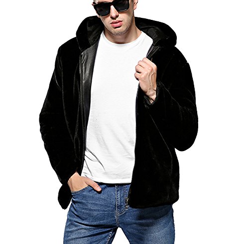 LaoZan Herren Kunstfell Pelz Warme Parka Kapuzenjacke Jacke Mantel Kurzmantel Winterjacke XXL Schwarz von LaoZan