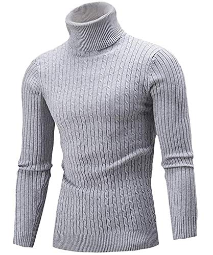 LaoZan Herren Rollkragen Pulli Winterpullover Einfarbig Warme Langarm Strickpullover Slim Tops (Grau, XL) von LaoZan