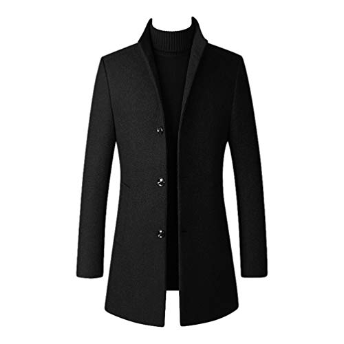 LaoZan Herren Trenchcoat Business Warme Wolle Synthetisch Wintermantel Stehkragen Duffle Jacke Slim Fit (Schwarz#1, Asia M) von LaoZan