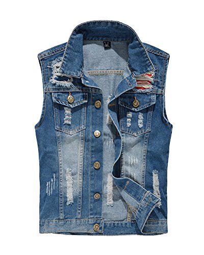 LaoZan Herren Weste Ärmellose Jeansjacke Jeansweste Denim Slim Fit Jeans Weste Outwear Blau L von LaoZan