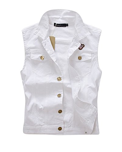 LaoZan Herren Weste Retro Vintage Denim Jeans Weste Ärmellose Jeansjacke Jeansweste Weiß XL von LaoZan