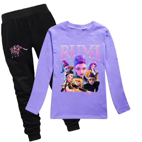 LaoZan KPop Demon Kinder Outfit Set | Langarmshirt + Hose | 12 Farben | 100% Baumwolle | Passend für 100-170cm Jungen & Mädchen von LaoZan