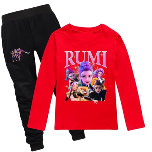 LaoZan KPop Demon Kinder Outfit Set | Langarmshirt + Hose | 12 Farben | 100% Baumwolle | Passend für 100-170cm Jungen & Mädchen von LaoZan