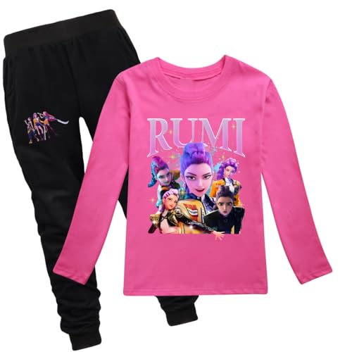 LaoZan KPop Demon Kinder Outfit Set | Langarmshirt + Hose | 12 Farben | 100% Baumwolle | Passend für 100-170cm Jungen & Mädchen von LaoZan