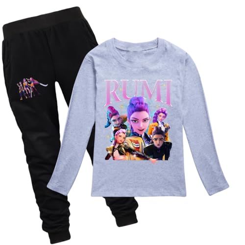 LaoZan KPop Demon Kinder Outfit Set | Langarmshirt + Hose | 12 Farben | 100% Baumwolle | Passend für 100-170cm Jungen & Mädchen von LaoZan