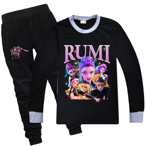 LaoZan KPop Demon Kinder Outfit Set | Langarmshirt + Hose | 12 Farben | 100% Baumwolle | Passend für 100-170cm Jungen & Mädchen von LaoZan