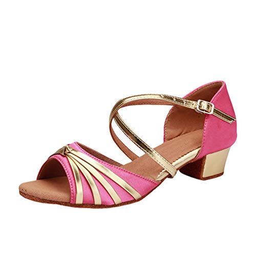 LaoZan Mädchen Kleinkind Tanzschuhe Latino Absatz Schuhe für Salsa Tanzen Damen Tango Ballsaal Sandalen Schuhe (Rose, Größe 36) von LaoZan