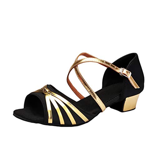 LaoZan Mädchen Kleinkind Tanzschuhe Latino Absatz Schuhe für Salsa Tanzen Damen Tango Ballsaal Sandalen Schuhe (Schwarz, Größe 31) von LaoZan
