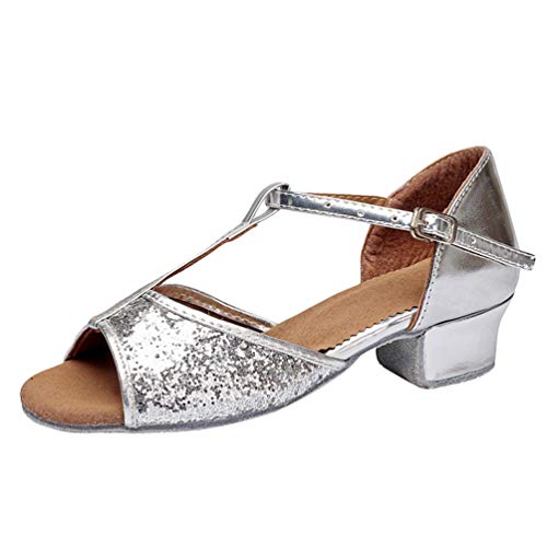 LaoZan Mädchen Kleinkind Tanzschuhe Latino Absatz Schuhe für Salsa Tanzen Damen Tango Ballsaal Sandalen Schuhe (Silber#1, Größe 39) von LaoZan