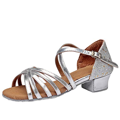 LaoZan Mädchen Kleinkind Tanzschuhe Latino Absatz Schuhe für Salsa Tanzen Damen Tango Ballsaal Sandalen Schuhe (Silber#2, Größe 37) von LaoZan