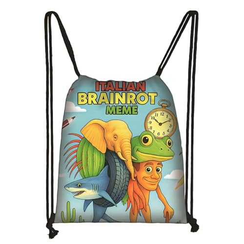 LaoZan Tung Tung Tung Sahur Turnbeutel Wasserdichter – Sportbeutel für Kinder & Erwachsene, Trendige Animation Design für Schule/Sport/Strand von LaoZan