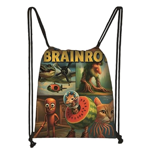 LaoZan Tung Tung Tung Sahur Turnbeutel Wasserdichter – Sportbeutel für Kinder & Erwachsene, Trendige Animation Design für Schule/Sport/Strand von LaoZan