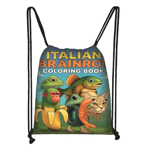 LaoZan Tung Tung Tung Sahur Turnbeutel Wasserdichter – Sportbeutel für Kinder & Erwachsene, Trendige Animation Design für Schule/Sport/Strand von LaoZan