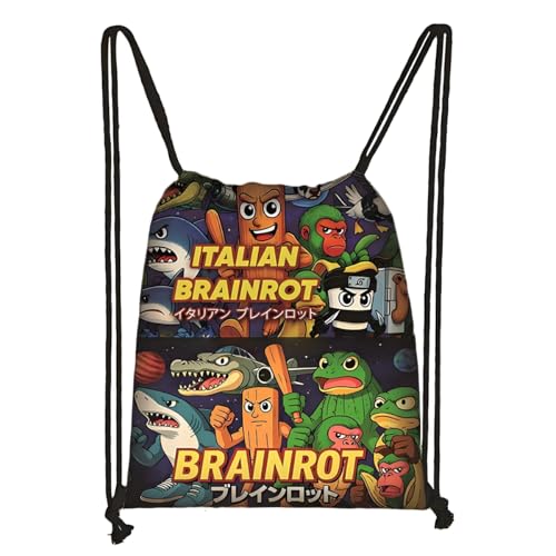 LaoZan Tung Tung Tung Sahur Turnbeutel Wasserdichter – Sportbeutel für Kinder & Erwachsene, Trendige Animation Design für Schule/Sport/Strand von LaoZan