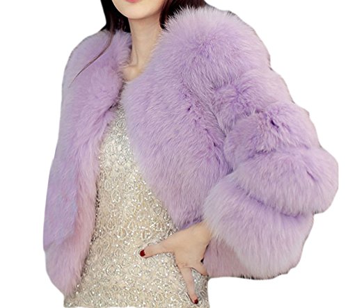 LaoZan Winter Mantel Kunstpelz Flauschiges Outwear Parka Fur Jacke für Damen - Violett - Small von LaoZan