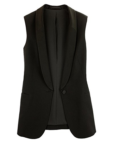 Damen Casual Ärmellose Blazer Lange Weste Chiffon Business Büro Longline Anzug Weste Mit Tasche Schwarz L von LaoZanA