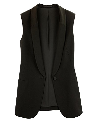 Damen Casual Ärmellose Blazer Lange Weste Chiffon Business Büro Longline Anzug Weste Mit Tasche Schwarz M von LaoZanA