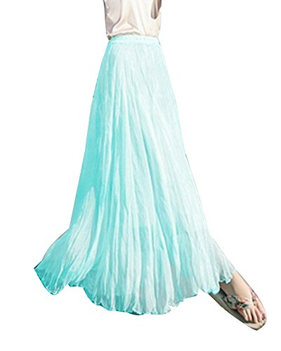 Damen Chiffonrock Langer Rock A Linien Maxirock Sommerrock Elastische Taille Röcke von LaoZanA