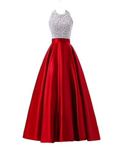 Damen Elegant Lang Ballkleid Abendkleid Ärmellos Party Kleid Cocktailkleid Rot L von LaoZanA