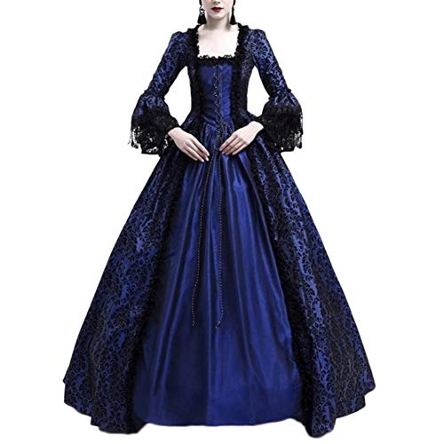 Damen Langarm Renaissance Mittelalter Kleid Viktorianischen Königin Kostüm Maxikleid Marine XL von LaoZanA